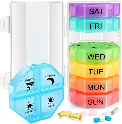 Weekly Pill Organizer 4 Times a Day, 7 Day Travel Pill Box with 28 Large Compartments Daily Pill Case, Portable Pill Container Medicine Organizer Vitamin Holder for Supplement (White) in Saudi Arabia