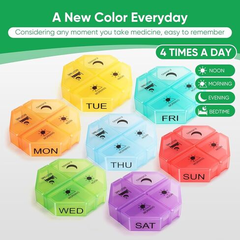 Weekly Pill Organizer 4 Times a Day, 7 Day Travel Pill Box with 28 Large Compartments Daily Pill Case, Portable Pill Container Medicine Organizer Vitamin Holder for Supplement (White) in Saudi Arabia