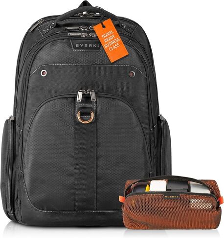 EVERKI Atlas Business Laptop Backpack (EKP121S15) with Orange Accessory Pouch - Men's Backpack with 11"-15.6" Compartment, 29.5L Capacity - Travel-Friendly Backpack & Accessory Pouch Bundle in Saudi Arabia