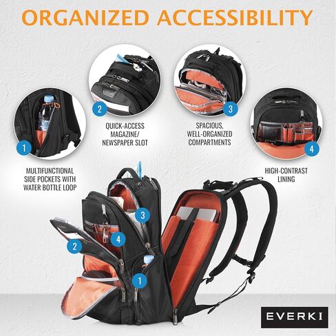 EVERKI Atlas Business Laptop Backpack (EKP121S15) with Orange Accessory Pouch - Men's Backpack with 11"-15.6" Compartment, 29.5L Capacity - Travel-Friendly Backpack & Accessory Pouch Bundle in Saudi Arabia