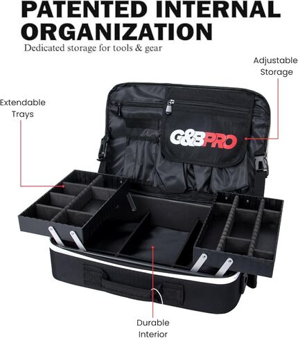 حقيبة G&BPRO Crossbody مع نظام صينية ممتدة | حقيبة سفر للكمبيوتر المحمول الكل في واحد مع مساحات تخزين ومنظم قابلة للتوسيع - أسود مع سحاب أبيض in Kuwait