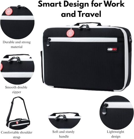 حقيبة G&BPRO Crossbody مع نظام صينية ممتدة | حقيبة سفر للكمبيوتر المحمول الكل في واحد مع مساحات تخزين ومنظم قابلة للتوسيع - أسود مع سحاب أبيض in Kuwait