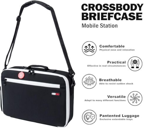 حقيبة G&BPRO Crossbody مع نظام صينية ممتدة | حقيبة سفر للكمبيوتر المحمول الكل في واحد مع مساحات تخزين ومنظم قابلة للتوسيع - أسود مع سحاب أبيض in Kuwait