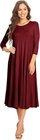 Women's Casual Basic Comfy 3/4 Sleeve Flare A-line Midi Long Maxi Dress(S-3XL) in Saudi Arabia