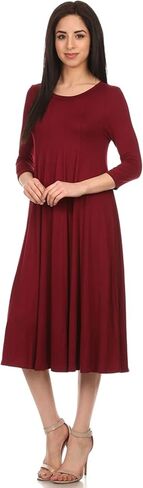 Women's Casual Basic Comfy 3/4 Sleeve Flare A-line Midi Long Maxi Dress(S-3XL) in Saudi Arabia