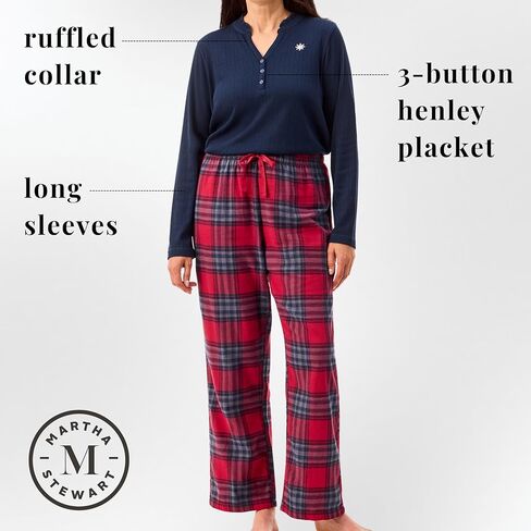 Peace Love & Dreams Martha Stewart Sleepwear | Women’s Henley Flannel Pajama Set | Warm, Cozy and Stylish in Saudi Arabia