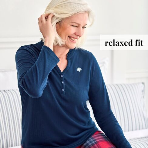 Peace Love & Dreams Martha Stewart Sleepwear | Women’s Henley Flannel Pajama Set | Warm, Cozy and Stylish in Saudi Arabia