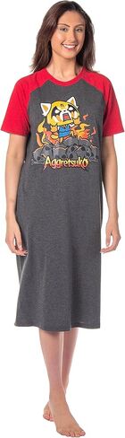 Bioworld Aggretsuko Retsuko Womens' Raging on Skulls Pajama Sleep Shirt Raglan Nightgown in Saudi Arabia