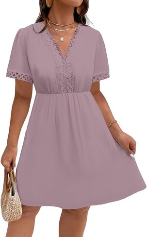 Eytino Womens Plus Size Dresses Short Sleeve Lace V Neck Hollow Out A Line Mini Dress 2026 Summer Outfit(1X-5X) in Saudi Arabia