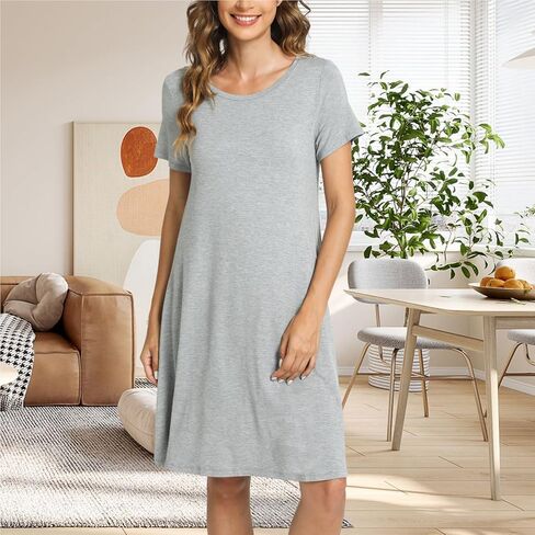 Bamboo Viscose Nightgowns for Womens, Short Sleeve Sleep Dress, Soft Comfy Summer Cooling Night Shirts Sleepwear in Saudi Arabia