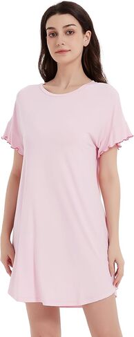 WiWi Womens Nightgowns Soft Nightgown Sleepwear Summer Viscose from Bamboo Nightshirt Pajama Night Shirts S-XXL in Saudi Arabia