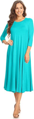 Women's Casual Basic Comfy 3/4 Sleeve Flare A-line Midi Long Maxi Dress(S-3XL) in Saudi Arabia