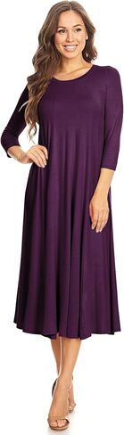 Women's Casual Basic Comfy 3/4 Sleeve Flare A-line Midi Long Maxi Dress(S-3XL) in Saudi Arabia