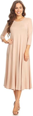 Women's Casual Basic Comfy 3/4 Sleeve Flare A-line Midi Long Maxi Dress(S-3XL) in Saudi Arabia