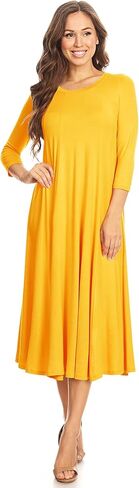 Women's Casual Basic Comfy 3/4 Sleeve Flare A-line Midi Long Maxi Dress(S-3XL) in Saudi Arabia