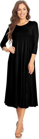 Women's Casual Basic Comfy 3/4 Sleeve Flare A-line Midi Long Maxi Dress(S-3XL) in Saudi Arabia