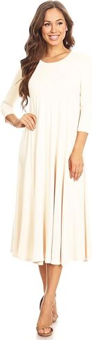 Women's Casual Basic Comfy 3/4 Sleeve Flare A-line Midi Long Maxi Dress(S-3XL) in Saudi Arabia