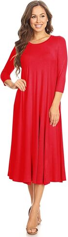 Women's Casual Basic Comfy 3/4 Sleeve Flare A-line Midi Long Maxi Dress(S-3XL) in Saudi Arabia