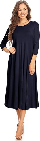 Women's Casual Basic Comfy 3/4 Sleeve Flare A-line Midi Long Maxi Dress(S-3XL) in Saudi Arabia