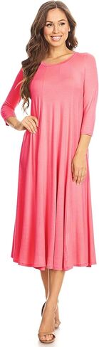 Women's Casual Basic Comfy 3/4 Sleeve Flare A-line Midi Long Maxi Dress(S-3XL) in Saudi Arabia