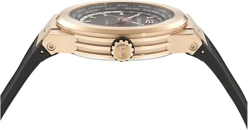 Ferragamo F-80 GMT Worldtime Collection Luxury Mens Watch Timepieces with a Black Strap and Dial Featuring a Rosegold Case in Saudi Arabia