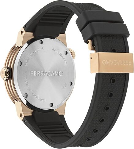 Ferragamo F-80 GMT Worldtime Collection Luxury Mens Watch Timepieces with a Black Strap and Dial Featuring a Rosegold Case in Saudi Arabia