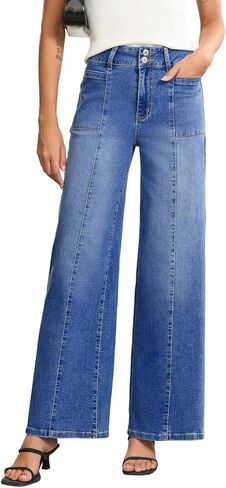 Sidefeel Womens Wide Leg Baggy Jeans High Waisted Tummy Control Stretchy Loose Fit Ankle Denim Jeans in Saudi Arabia