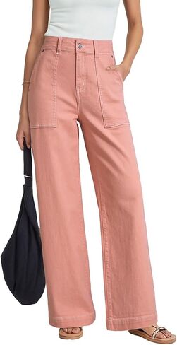 Dokotoo Women's Pants High Waisted Jeans Stretch Loose Fit Colorblock Denim Pants with Pocket in Saudi Arabia