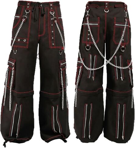 Men’s Electro Bondage Gothic Red Dragon Stitch Rave Cyber Chain Goth Jeans Punk Rock Pants/USA in Saudi Arabia