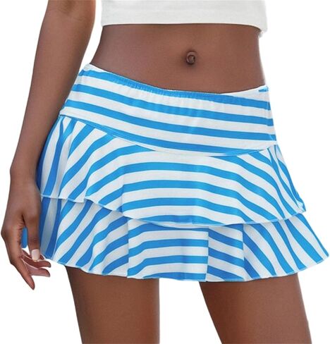 Women’s Y2k Ruffle Mini Skirt Vintage Polka Dot Print A Line Pleated Tiered Short Skirts Boho Teen Girls Beach Skorts in Saudi Arabia