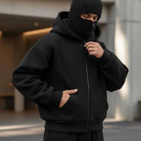 هودي بسحاب أسود مع هودي شتوي بتصميم بالاكلافا للرجال 100 قطن بسحاب لتغطية كامل الوجه in Kuwait