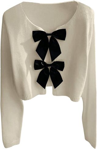 Floerns Women's Cute Bow Tie Front Long Sleeve Cropped Cardigans Fall Knit Sweater Tops in Saudi Arabia