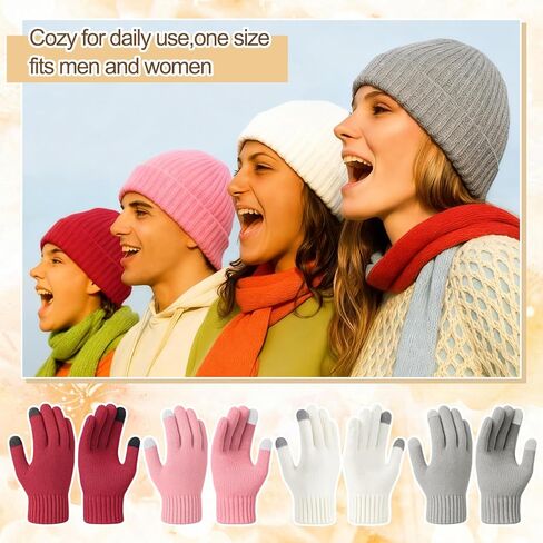 Suhine 24 Pcs/12 Set Winter Beanie Hat Gloves Set for Women Touchscreen Gloves Knitted Hats Fleece Plush Lined Warm Mittens for Women Cold Weather in Saudi Arabia