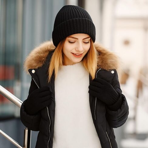 Suhine 24 Pcs/12 Set Winter Beanie Hat Gloves Set for Women Touchscreen Gloves Knitted Hats Fleece Plush Lined Warm Mittens for Women Cold Weather in Saudi Arabia