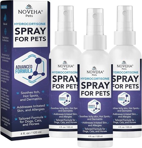 NOVEHA 1% Hydrocortisone Spray for Dogs, Cats, Horses – Hot Spot Treatment & Itch Relief for Pets – Advanced Formula Soothes Itch, Hot Spots, Dermatitis, Irritated Dry Itchy Skin & Allergies – 120mL in Kuwait