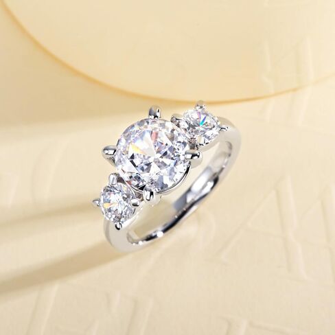 3CT-4CT Cubic Zirconia Engagement Ring Round/Emerald/Triangle Cut 3 Stones/5 Stones CZ Wedding Ring 5A Grade Simulated Diamond Promise Anniversary Ring for Women Size5-9 in Saudi Arabia