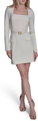 BCBG Womens Long Sleeve Square Neck Belted Structured A-line Mini Dress in Saudi Arabia