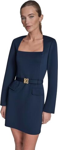 BCBG Womens Long Sleeve Square Neck Belted Structured A-line Mini Dress in Saudi Arabia