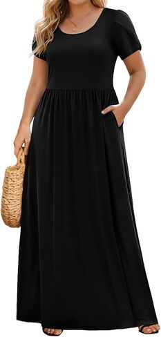 IN'VOLAND Plus Size Maxi Dresses for Women Summer Petal Short Sleeve Dress Casual Loose Flowy Long Sundress with Pockets in Saudi Arabia