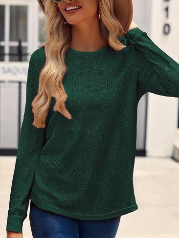 Women's Long Sleeve Shirt Waffle Knit Top Casual Spring Fall Everyday Versatile Machine Washable Crew Neck Tee in Saudi Arabia