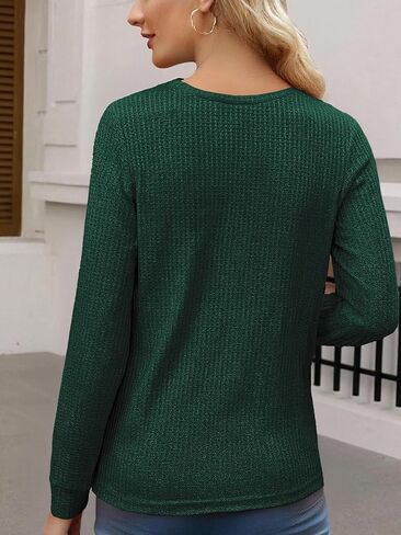 Women's Long Sleeve Shirt Waffle Knit Top Casual Spring Fall Everyday Versatile Machine Washable Crew Neck Tee in Saudi Arabia