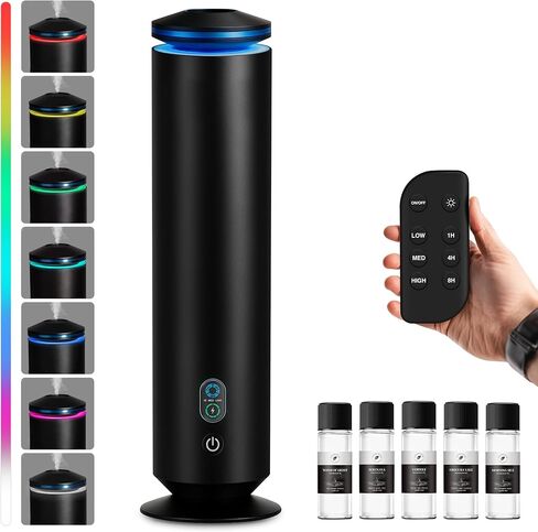 Waterless Scent Diffuser Starter Kit - 1500 Sq Ft Coverage, Scent Diffuser for Home, Hotel, Studio, Essential Oil Diffuser Large Room, 7 Mood Lights Setting, 5 Essential Oils Included, Black, 11.50In in Saudi Arabia