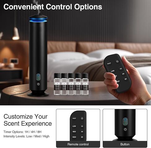 Waterless Scent Diffuser Starter Kit - 1500 Sq Ft Coverage, Scent Diffuser for Home, Hotel, Studio, Essential Oil Diffuser Large Room, 7 Mood Lights Setting, 5 Essential Oils Included, Black, 11.50In in Saudi Arabia