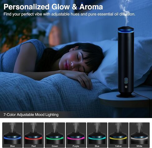 Waterless Scent Diffuser Starter Kit - 1500 Sq Ft Coverage, Scent Diffuser for Home, Hotel, Studio, Essential Oil Diffuser Large Room, 7 Mood Lights Setting, 5 Essential Oils Included, Black, 11.50In in Saudi Arabia