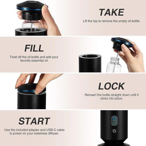 Waterless Scent Diffuser Starter Kit - 1500 Sq Ft Coverage, Scent Diffuser for Home, Hotel, Studio, Essential Oil Diffuser Large Room, 7 Mood Lights Setting, 5 Essential Oils Included, Black, 11.50In in Saudi Arabia