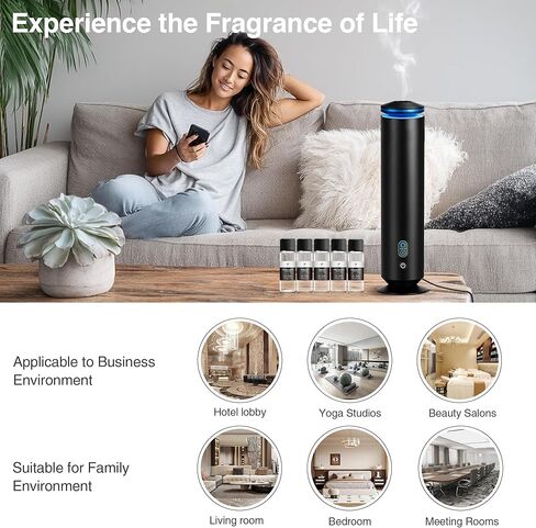 Waterless Scent Diffuser Starter Kit - 1500 Sq Ft Coverage, Scent Diffuser for Home, Hotel, Studio, Essential Oil Diffuser Large Room, 7 Mood Lights Setting, 5 Essential Oils Included, Black, 11.50In in Saudi Arabia