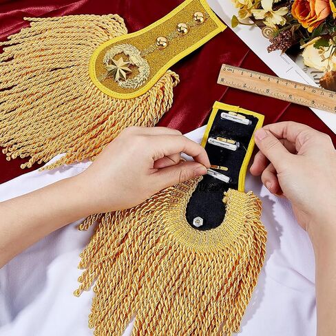 SUPERFINDINGS 2Pcs Gold Cosplay Ringmaster Shoulder Tassel Shoulder Uniform Fringe Shoulder Golden Link Chain Epaulet Shoulder Brooch Pin Epaulettes Clothes Decor for Men and Women Cosplay Carnival in Saudi Arabia
