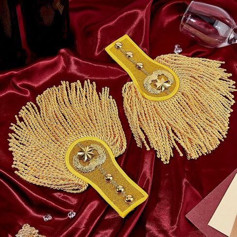SUPERFINDINGS 2Pcs Gold Cosplay Ringmaster Shoulder Tassel Shoulder Uniform Fringe Shoulder Golden Link Chain Epaulet Shoulder Brooch Pin Epaulettes Clothes Decor for Men and Women Cosplay Carnival in Saudi Arabia