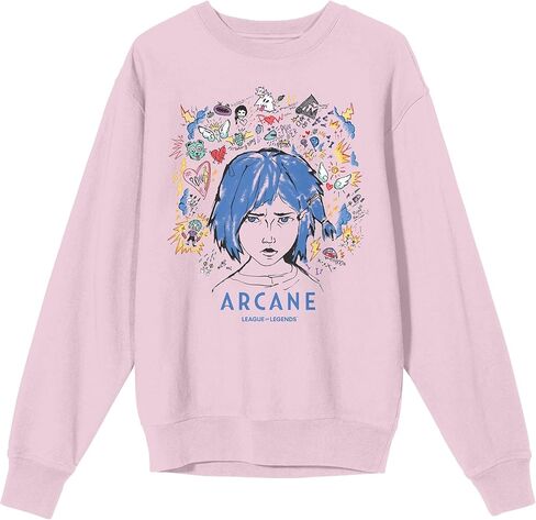 قميص من النوع الثقيل Arcane League Of Legends Powder Doodle Art Adult Cradle Pink برقبة دائرية وأكمام طويلة in Saudi Arabia