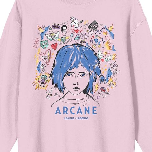 قميص من النوع الثقيل Arcane League Of Legends Powder Doodle Art Adult Cradle Pink برقبة دائرية وأكمام طويلة in Saudi Arabia